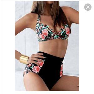Floral high waisted swim set